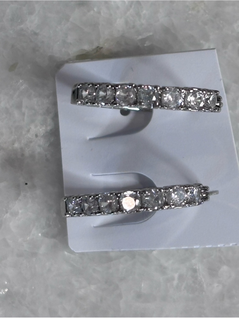 Crystal Pavé Huggie Hoop Earrings Silver Tone Rhinestone Statement